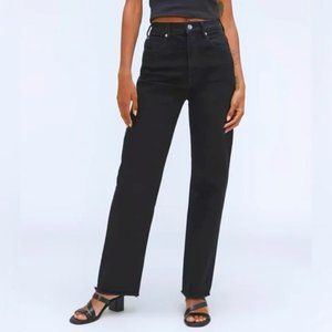 Everlane The Way High Jean Organic Cotton Size 24 Coal Black Raw Hem Straight